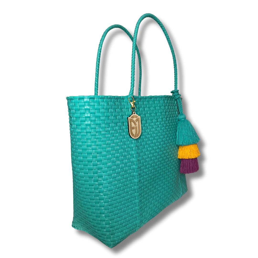 Large Tote Aqua Handwoven Bag